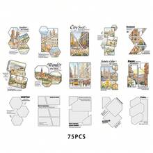 Etori Life 15pcs/75pcs/150pcs Artistic Travel Frame Transparent PET Stickers Geometric Collage Frame Layered Scenery Material Suitable For Notebooks, Phone Stickers, Suitcases, Diaries, Photo Albums, Water Bottles, Pencil Holders And Pencil Cases, Bicycles, Helmets, School Supplies, Office Decor, Room Decor, Scrapbooking Supplies, Cute Aesthetic, Cycling Decals, Back To School - Castle Corner View - View 10