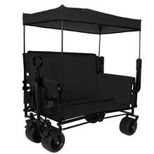 3-In-1 Folding Wagon Cart With Bench Seat & Detachable Canopy, Black Steel Frame - default - View 10