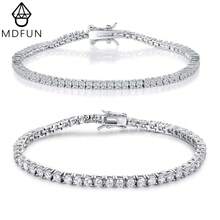 MDFUN 2Pcs 18K White Gold Plated Tennis Bracelet Set, 2mm & 3mm Zirconia Chain For Men Women - White - View 1