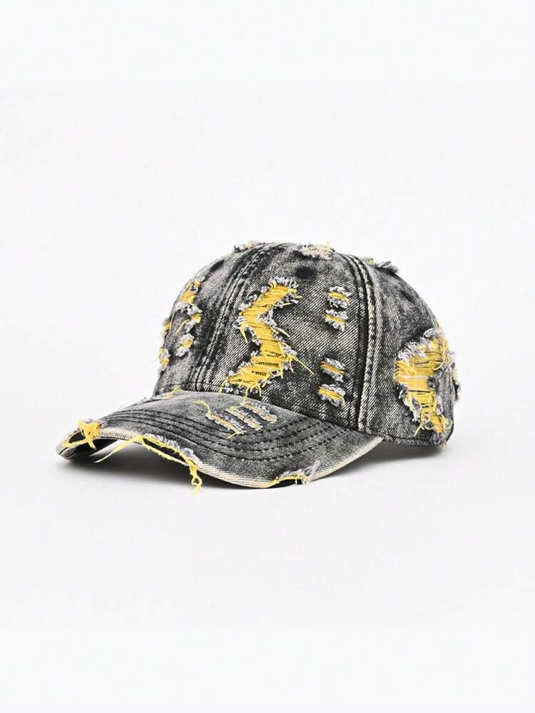 1pc Washed Distressed Ripped Denim Baseball Cap, Unisex Couple Matching Hat, Outdoor Versatile All-Season Soft Crown Curved Brim Cap - Multicolor - View 13