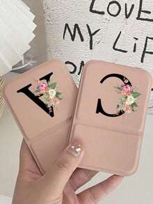 Mini Pink Foldable Portable Makeup Mirror, A-Z Letter Pattern, Standing Makeup Mirror, Travel Mirror, Beauty Product, Desktop Makeup Mirror, Rectangular Desktop Portable Makeup Mirror - Multicolor - View 5