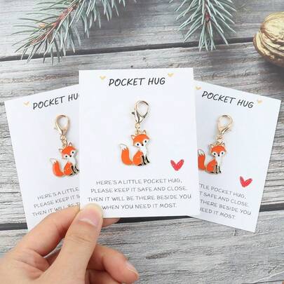 [Lucky Fox Schlüsselanhänger Set] 6 Stücke/3 Stücke "Lucky Fox" süßes Tier-Thema Schlüsselanhänger Set mit inspirierenden Grußkarten - perfektes Geschenk für Geburtstag, Weihnachten, Thanksgiving, Halloween für Freunde und Familie