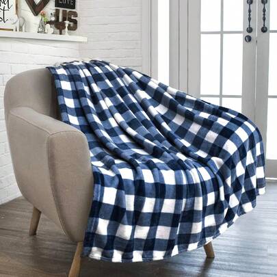 Buffalo Check Fleece Throw Blanket |   Blue White Checkered Plaid Flannel Blanket |   Soft Velvet Lightweight Microfiber Blanket For Couch Sofa ,Flannel Blanket,Throw Blanket,Room Decor,Halloween Decorations,Fall Decor,Halloween Decor