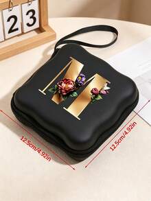 Estuche de almacenamiento cuadrado con letras impresas, portátil, resistente a la presión, anti-fricción y a prueba de golpes, caja protectora para uso de equipaje de mano - Negro - Ver 7