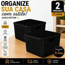 Kit Com 2 Caixas Cestos Organizadores Rattan Com Tampa 7L - Visão 1