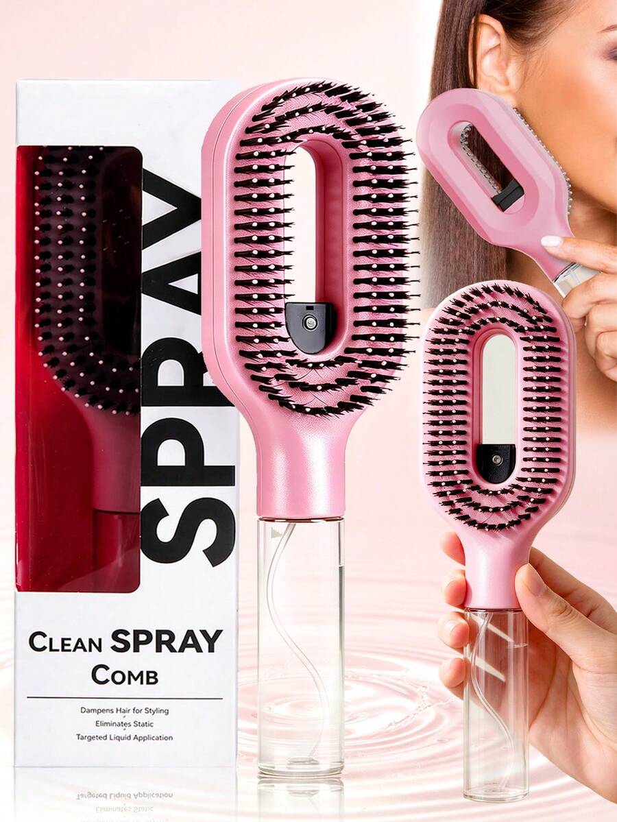 Spray Hair Comb - Spray Comb With Manual Pump Mist Handle, Anti-Frizz Anti-Flyaway Water Mist Brush, Makes Hair Smooth