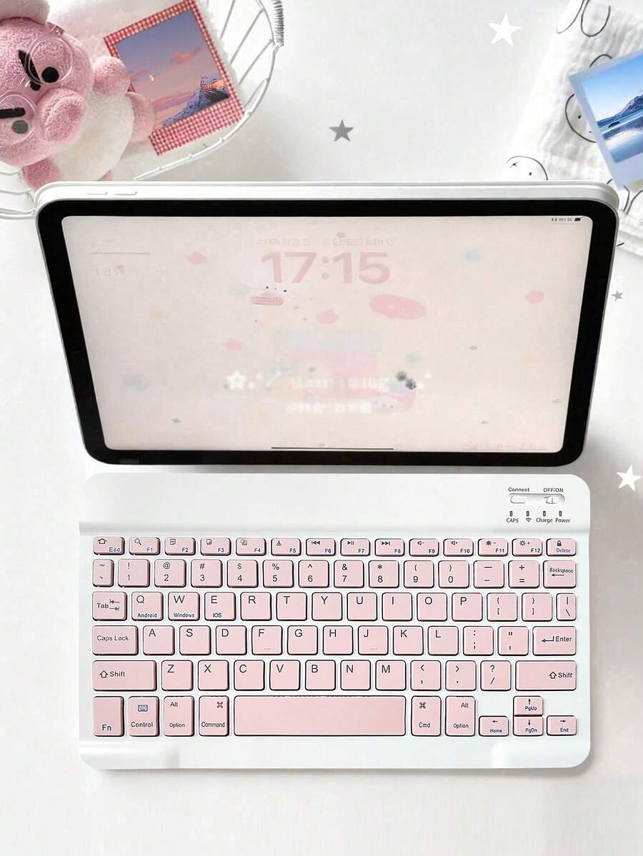 AKKHOO Teclado inalámbrico ultrafino de 10 pulgadas, recargable y silencioso, adecuado para tableta/portátil, compatible con teclado iPad Mini, tamaño: 25 cm * 15 cm * 0,6 cm - Rosa - Ver 1