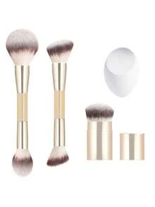 ronshadow 2pcs Dual-Ended Multi-Function Makeup Brushes + Short Retractable Blush Brush With Makeup Sponge 4-Piece Set, Powder Brush, Angled Blush & Foundation Brush, Retractable Portable Foundation Brush, Full Face Base Makeup & Color Makeup Tools - Multicolor - View 16