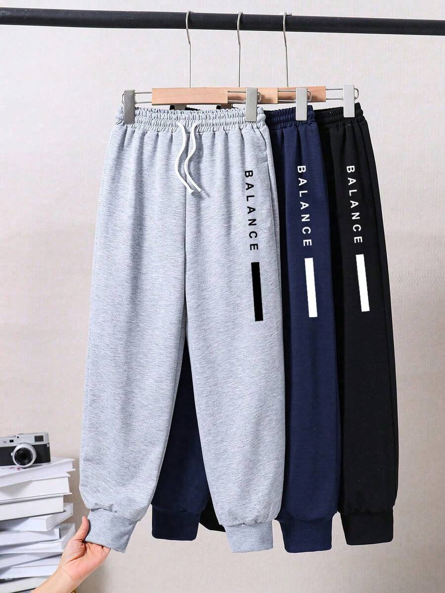 Tween Boy Drawstring Waist Letter Graphic Casual Daily Travel Sports Long Pants - Multicolor - View 1
