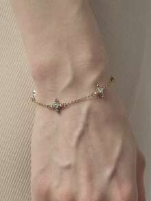 1件極簡時尚925純銀鳶尾花四花細緻女款手鍊，精緻珠寶禮物送女友，優雅 - 鳶尾花四花 - 查看 5