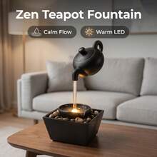 Dark Gold Gilded Floating Teapot Fountain,IP65 Waterproof Indoor Waterfall Fountain With LED Light & Stones, Zen Style Relaxation Decor For Desk, Bedroom, Living Room, Office, Ideal Gift For Relaxation & Feng Shui - Desktop Hanging Pot Fountain Ornament - View 8