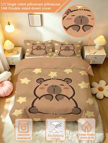 2/3pcs Cartoon Capybara Duvet Cover Set, Single/Double/Queen/King Bedding Set, 3D Printed Cartoon Bedding, Suitable For Girls, Children, Teenagers, 1 Duvet Cover + 1/2 Pillowcases, All Seasons, Zipper Closure (No Filling), 100% Polyester - Multicolor - View 1