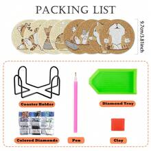 8pcs/Set Animal Cat Pattern Diamond Painting Coaster Set, Sparkling Rhinestone Heat-Resistant Beverage Mat With Holder, DIY Coaster For Beginners, Diamond Kit Craft Supplies, Artificial Diamond Art Craft Supplies Gift - Animal Patterns - View 3
