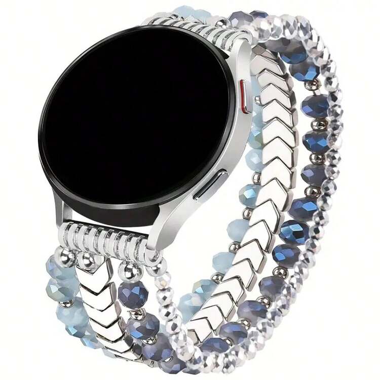 1pc Handmade Beaded Bracelet Compatible With Samsung Galaxy Watch9/8/7/6/5/4 Watch Band Compatible With Galaxy Watch7ultra1 47mm Watch Band Women's Men's Style, 20mm Handmade Fashion Elastic Beaded Bracelet Watch Band Compatible With Watch9ultra2 47mm Watch9 40mm Watch9 44mm - Silver - View 12