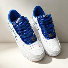 A BATHING APE Bape Casual Skate Shoes Colorblock Star Logo Glossy Casual Sneakers - White and Blue Twin Stars - View 2