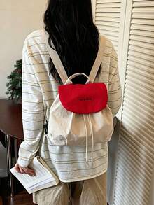 1pc/8pcs Minimalist Solid Color Drawstring Flap Backpack, Soft Lightweight Nylon Casual Shoulder Bag, Large Capacity Foldable Laptop Bag, Adjustable Shoulder Straps, Simple Student Campus Travel Back To School Daily Accessory - Multiple Styles - View 13