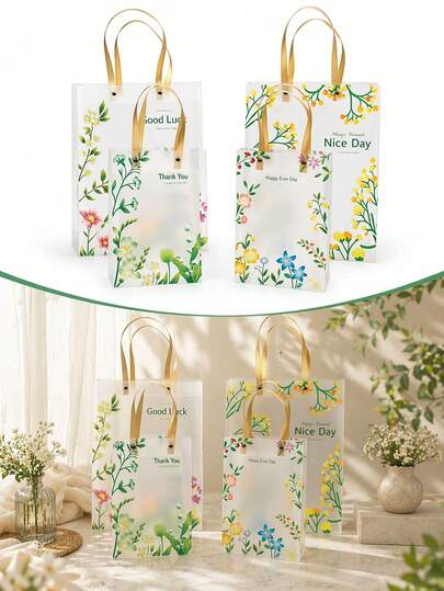 Wildflower Theme Gift Bags, Floral Handheld Gift Bags, Floral Paper Gift Bags, Spring Garden Party Favor Bags, Elegant Reusable Gift Tote Bags, Suitable For Weddings, Birthdays, Baby Showers, Bridal Showers, Mother's Day Gift Wrapping