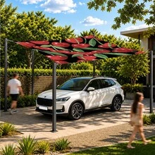 Terpal Pelindung Matahari Motif Cherry, Kanopi Pelindung Matahari Luar Ruangan Besar, Tenda Cetak Modern untuk Taman, Teras, Dekorasi Halaman, Termasuk Tali Pengikat - Merah - View 5