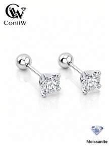 ConiiW 一對 925 純銀 0.3/0.5/1/2 克拉四爪球形耳環，中性款，適合日常配戴與校園穿著 - 銀色 - 查看 2