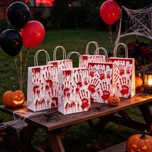 12/24 piezas Bolsas de regalo de papel para Halloween con asas de cuerda, bolsas de compras con estampado de manchas de sangre roja y blanca & huellas de manos sangrientas de terror, bolsas de empaque de regalos espeluznantes para Halloween, fiesta de Halloween, casa embrujada, fiesta de disfraces y eventos con temática de terror - Ver 4