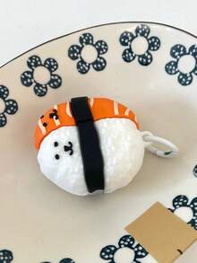 1pc 3D Salmon Sushi Shaped Silicone Earphone Protective Case, With Carrying Strap, Cute Cartoon Face Design, Full Coverage Shockproof Protective Cover, Compatible With AirPods 4, 3, Pro, Pro 2, Pro 3, Suitable For Airports And Other Public Places - Multicolor - View 3