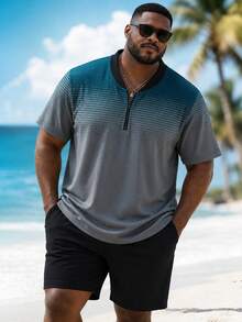 Men's Plus Size T-Shirt Summer Gradient Print Machine Washable Casual Plus Size Top Men's Short Sleeve Polo Shirt - Multicolor - View 1