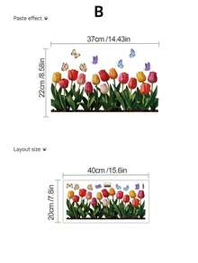 Watercolor Spring Tulip Waistline Wall Sticker, Multicolor Flowers And Butterflies, Self-Adhesive Waterproof, Suitable For Bedroom And Kitchen Baseboard And Wall Corner Decoration, French Cream Country Style Wall Surface Renovation Soft Sticker - Wall Stickers - View 12