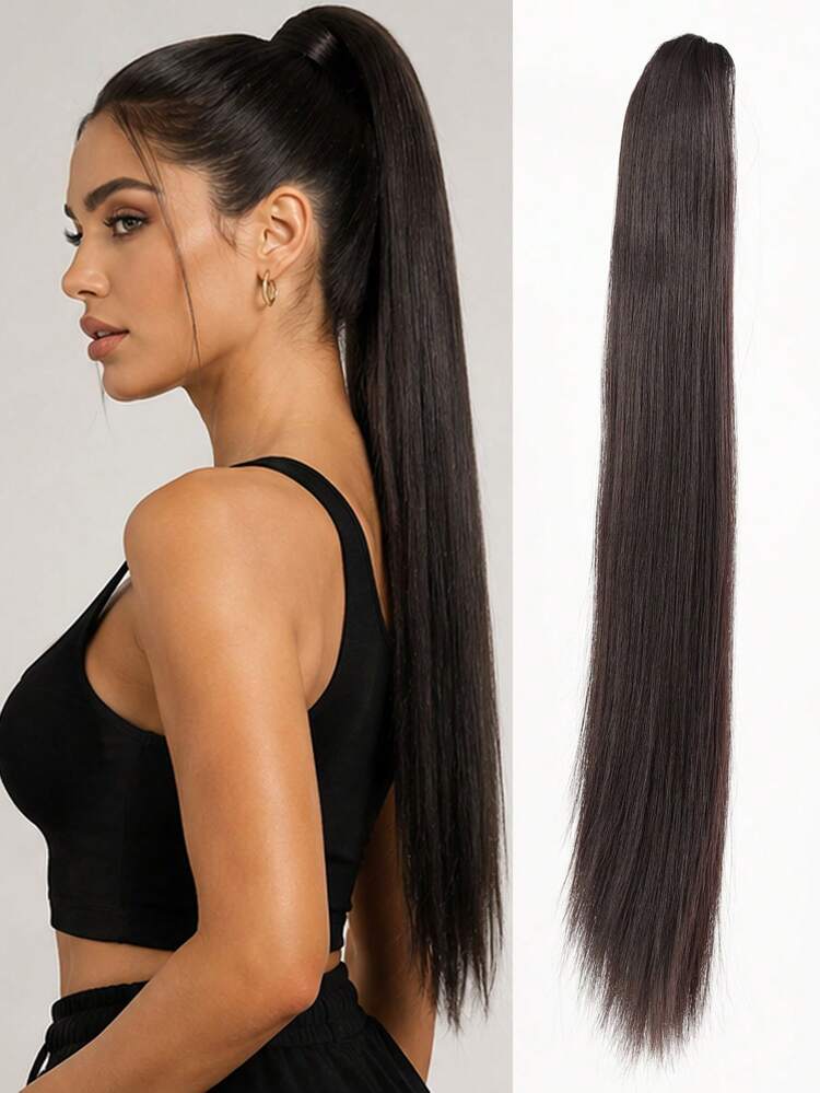 1pc Straight Synthetic Hair Ponytail, High Temperature Fiber Ponytail Extension, Suitable For Everyday Wear, Halloween - Black - View 14