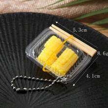 Colgante de cadena de cuentas con caja de comida rápida y palillos realistas, llavero creativo de caja bento con ensalada de frutas de uva, melocotón y maíz - Multicolor - Ver 6