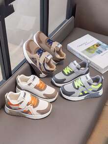 1 Pair Soft Sole Non-Slip Fashion Versatile Outdoor Casual Sports Shoes With Hook And Loop For Boys And Girls, Suitable For Spring And Autumn - Brown - View 1