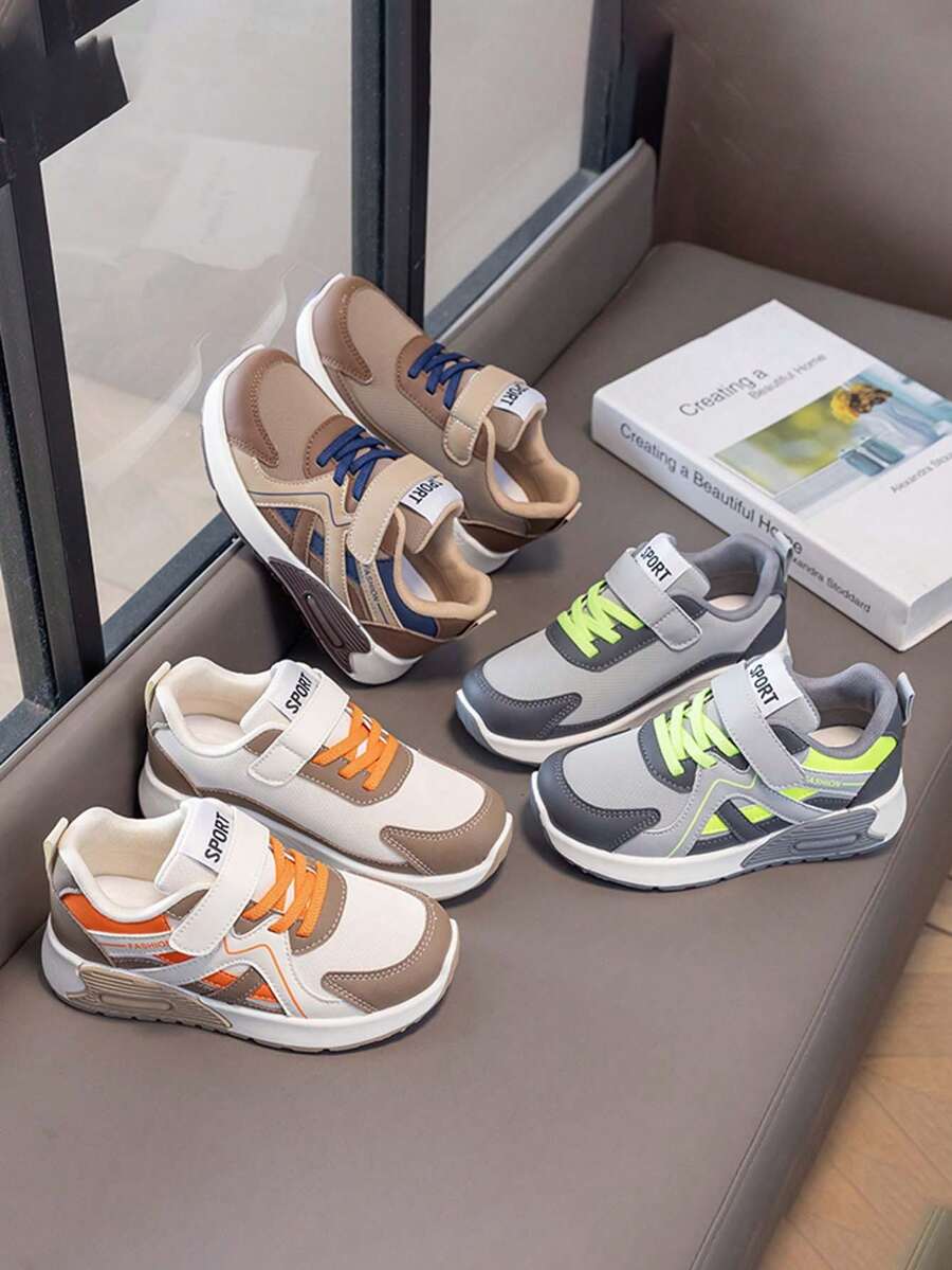 1 Pair Soft Sole Non-Slip Fashion Versatile Outdoor Casual Sports Shoes With Hook And Loop For Boys And Girls, Suitable For Spring And Autumn - Brown - View 1