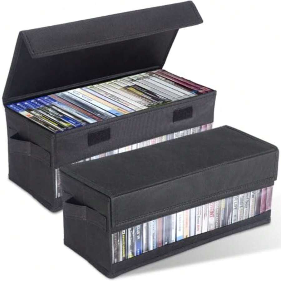 CCidea Cajas de almacenamiento para CD/DVD fundas para CD Soportes para discos de 14 x 5.9 x 5.3 pulgadas con tapas y ventana visual, soporta hasta 32 CD en cajas de joyas completas - Multicolor - Ver 1