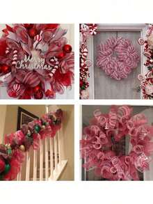 1 Roll Red And White Christmas Ribbon, 10 Yards/Roll, Christmas Tree Decoration Wreath Ribbon, DIY Gift Wrapping Bow Wired Edge Ribbon, Glitter Holiday Decoration Ribbon, Suitable For Christmas, New Year And Birthday - Multiple Styles - View 8