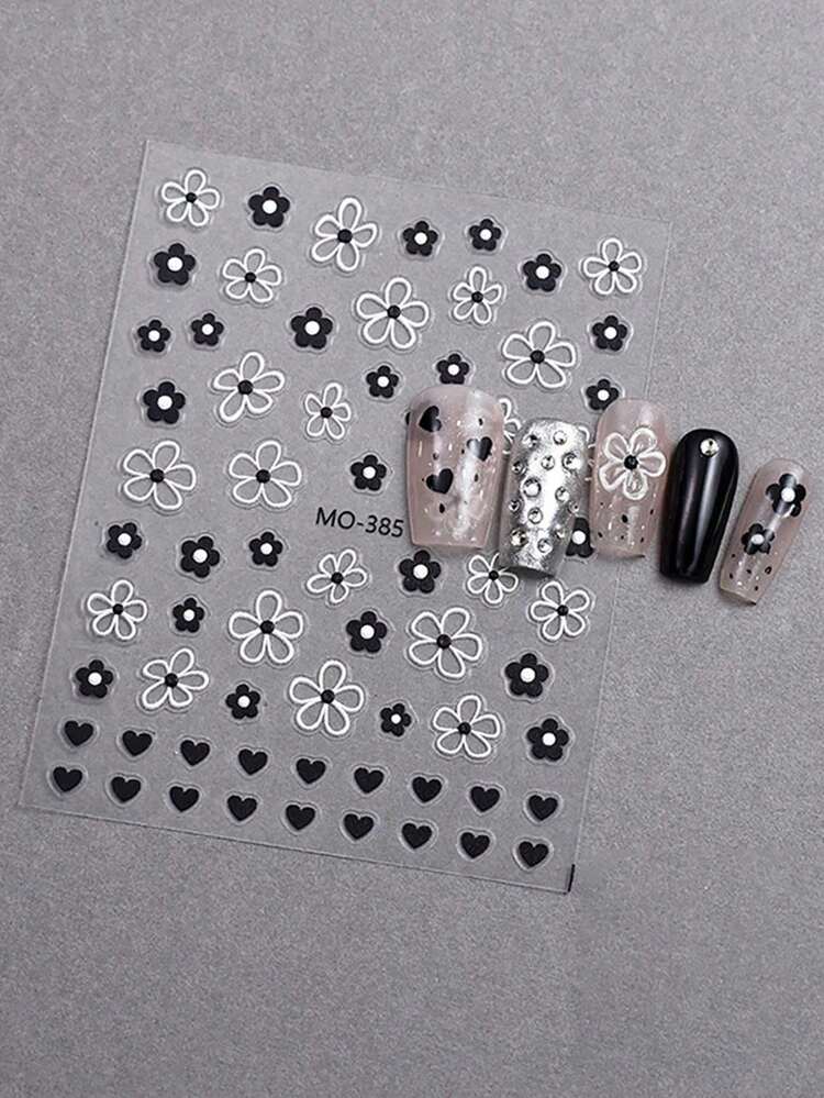 2pcs Blossom 3D Nail Stickers White Black Flower Petals Elegant Wedding Spring Design Manicure Slider Decor Shiny Nail Decal - Ginger - View 5