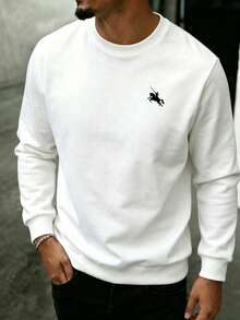 Men's Crew Neck Knight Graphic Casual Everyday Sweatshirt - White - View 1