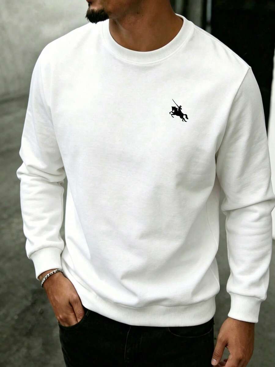 Men's Crew Neck Knight Graphic Casual Everyday Sweatshirt - White - View 1