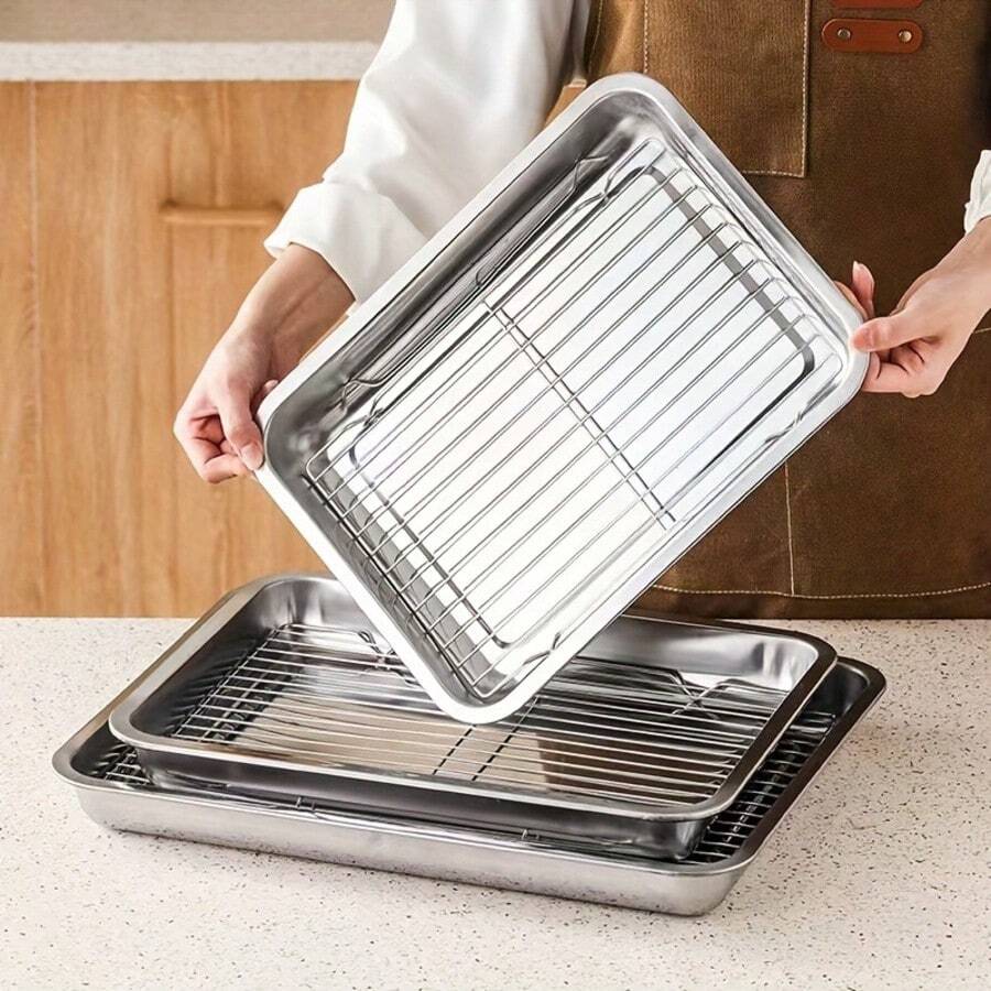 1pc Stainless Steel Mesh Oil Drip Tray Set, Can Be Used As Oven Rack/Baking Cooling Rack, For Grilling, Baking, Cooling, Draining, Oven And Vegetable Preparation, Durable Kitchen Supplies, Suitable For Home And Outdoor Camping Cookware, Essential Kitchen Baking And Grilling Item. - S - View 1