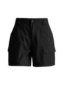 Solid Color Casual Cargo Shorts Summer (Belt Not Included) Black - Black - View 10