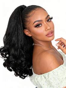 14 Inch Curly Ponytail Wig For Women, Black Synthetic Ponytail Hair Extension, Drawstring Ponytail - 黑色 - 查看 7