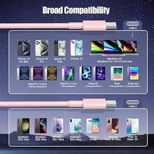 USB-C 轉 Type-C 充電數據線 [3.3FT/6.6FT] 長距離快充線，USB-C 電源線，相容 iPhone 17/16/15 Pro/Pro Plus/Pro Max，相容 Galaxy S26/S25/S24/S23/S22，Pro/Air 及更多機型，手機充電線 - 粉色 - 查看 7