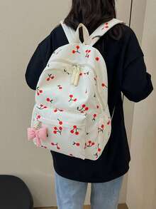 Dedoo 3pcs Cherry Print Backpack, Lunch Bag, Pencil Case Set With Bow Pendant, Multi-Layer Large Capacity, Cute Sweet Japanese Student Style, Daily Travel - Multicolor - View 6
