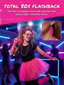 Rainbow 80s 7-Piece Adult Retro Party Costume Set, Shutter Shades, Rainbow Scrunchie Socks, Lace Headband, Neon Gloves, Lightning Earrings, Disco Outfit Props, Suitable For Neon/Rainbow Dopamine Colorful Party, Neon UV Fluorescent Party, Blacklight Glow Party, Rainbow Dopamine Theme Birthday Party, Halloween Retro Funny Cosplay, Carnival, Colorful Festival, Costume Party - Multicolor - View 4