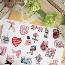 50pcs/Sheet Ins Style Positive Self-Love English Slogan Decorative Stickers, Floral Aromatherapy Beauty Life Elements, Pink Illustration, For Scrapbooking, Tablet & Cup Decoration, Diary Emotional Recording, Gift Wrapping, Luggage Decorative Stickers - Multicolor - View 4
