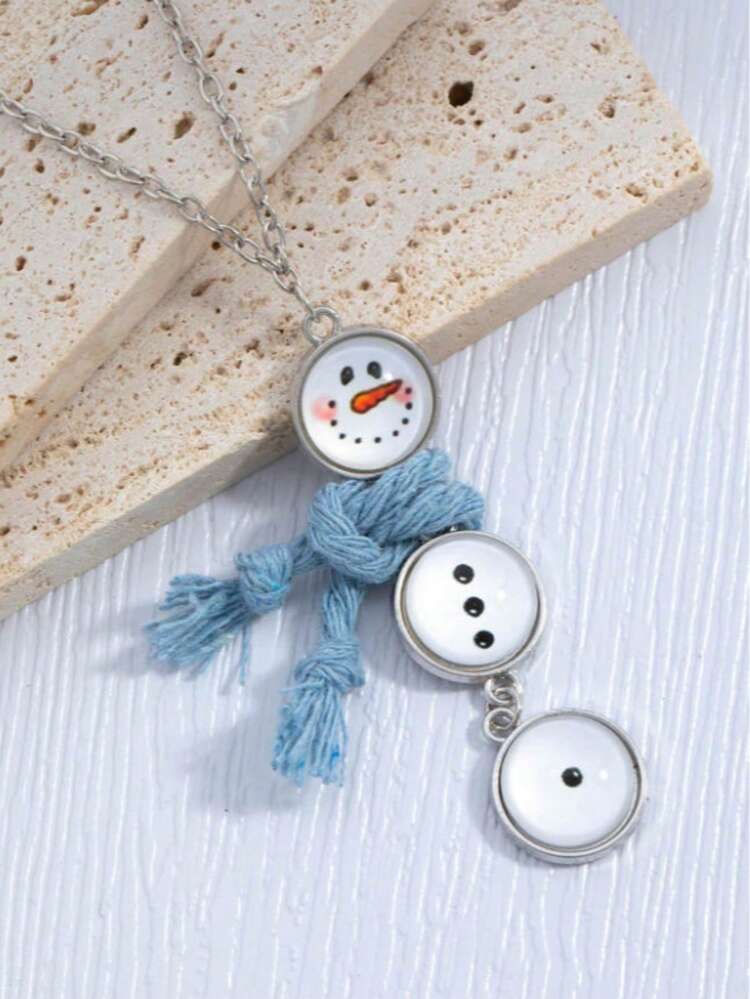 1pc Fashionable Snowman Pendant Necklace, Christmas Gift - Multicolor - View 2