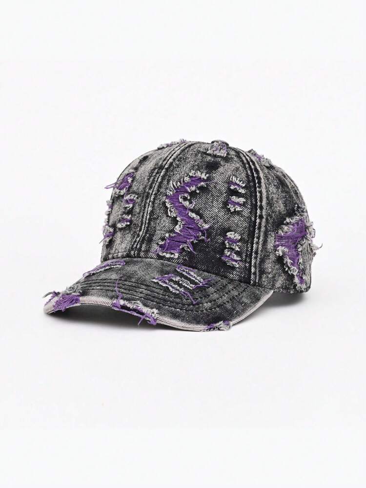 1pc Washed Distressed Ripped Denim Baseball Cap, Unisex Couple Matching Hat, Outdoor Versatile All-Season Soft Crown Curved Brim Cap - Multicolor - View 14