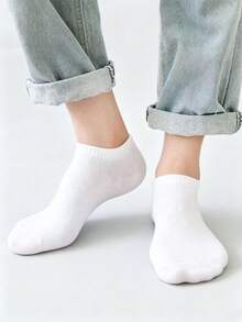 10/30/50 Pairs Men's Solid Color Sweat-Absorbent Casual Low-Cut Boat Socks1/5/15/20Pairs - White - View 3