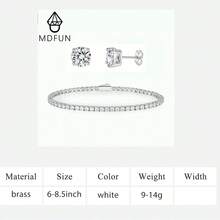 MDFUN 18K白金鍍手鍊與耳環套組，3mm網球鏈 + 6mm鋯石耳釘，適合約會、派對與日常穿搭造型 - 白金 - 查看 11