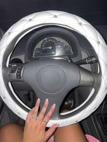 1pc Diamond Leather Glossy Universal Car Steering Wheel Cover 15 Inch - Black/White/Pink - Multicolor - View 3