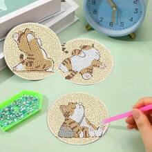 8pcs/Set Animal Cat Pattern Diamond Painting Coaster Set, Sparkling Rhinestone Heat-Resistant Beverage Mat With Holder, DIY Coaster For Beginners, Diamond Kit Craft Supplies, Artificial Diamond Art Craft Supplies Gift - Animal Patterns - View 8