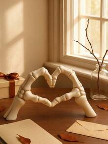1pc Hand Gesture Desktop Decor, Skeleton Couple Statue, Creative Wedding Home Ornament, Heart-Shaped And Hand-Shaped Small Sculpture, Suitable For Living Room, Bookshelf, Coffee Table, Home Decor, Bedroom, Office, Student Use, Halloween Gift, Winter Valentine's Day Gift - Multicolor - View 3
